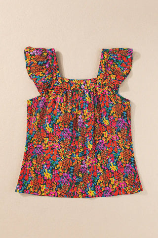 floral print cap sleeve blouse