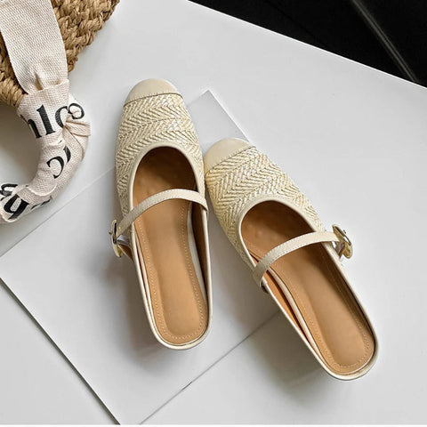 Designer Sommer Frauen Weben Maultiere Hausschuhe Mode Flach Slip Auf Damen Outdoor Rutschen Weibliche Wohnungen Schuhe 