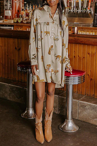 Enter Your Party Era – Satin-Minikleid mit Gepardenmuster und Taschen 