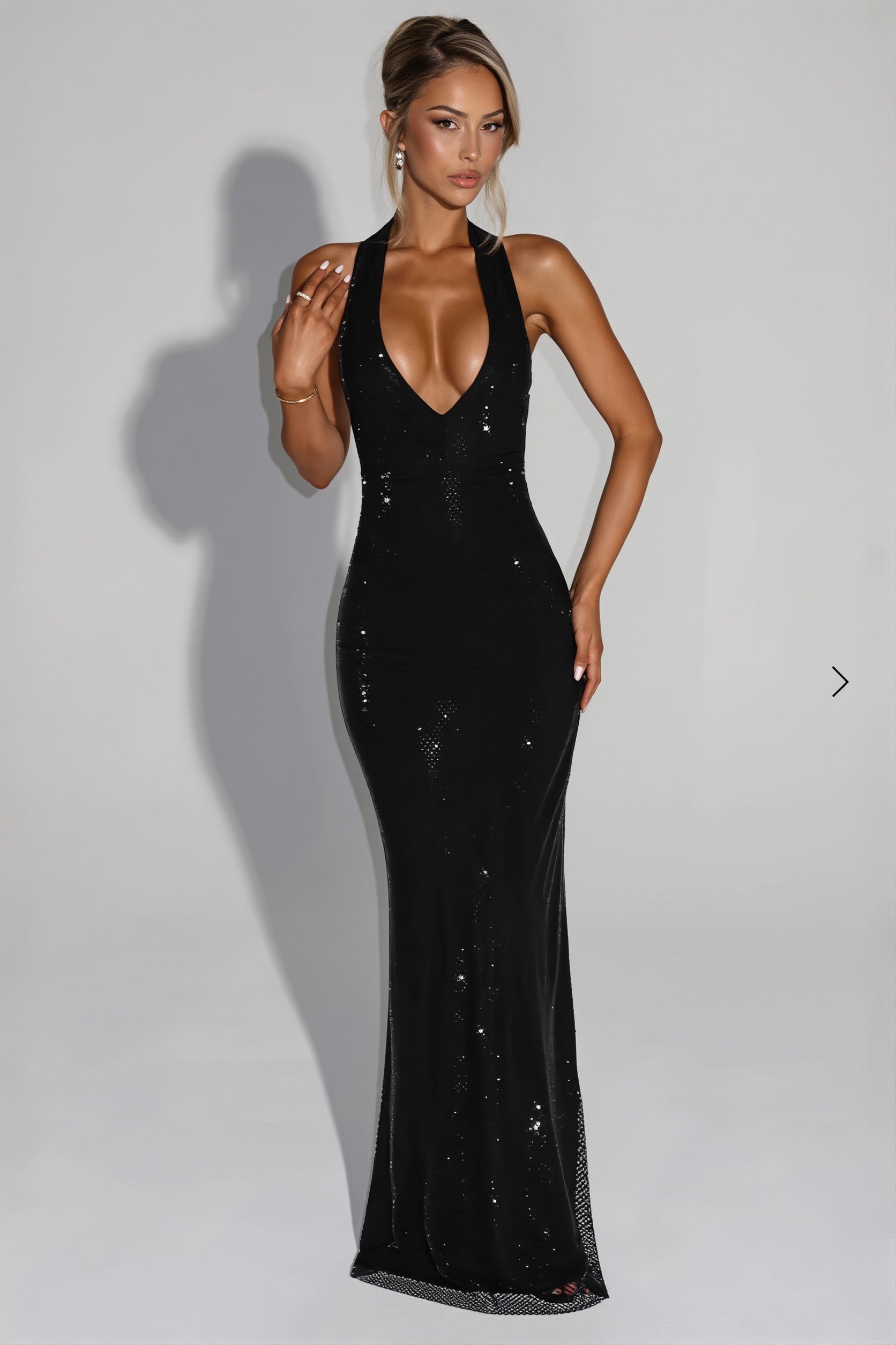 Sequin Deep V-Neck Bodycon Maxi Dress