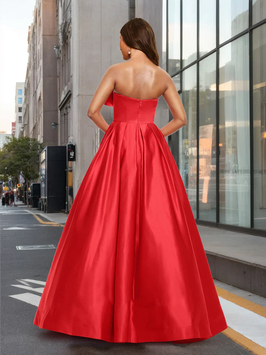 Vestidos de fiesta largos con abertura asimétrica, corte princesa/sin tirantes, con lazo 