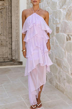 Tiered Ruffle Chiffon Print Maxi Dress