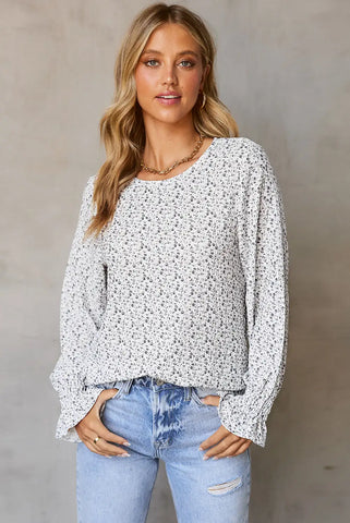floral ruffled bubble sleeve blouse