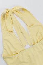 Solid Lace Trim Patchwork Deep V Halter Top