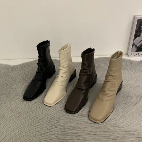 - High Heel Stiefel Damenschuhe Martinin Stiefel 2024 neue Winterstiefel quadratische Stiefeletten Chelsea Stiefeletten mit mittlerem Bein 