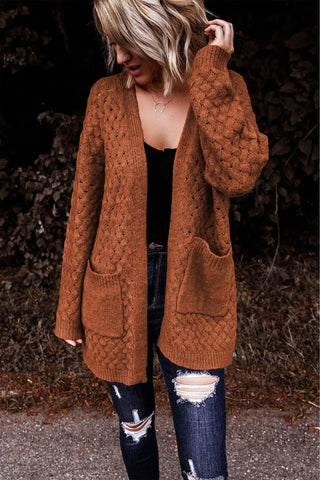 chic brown woven texture knitted cardigan