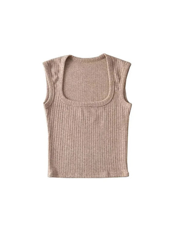 Tops cortos de verano para mujer, camiseta sin mangas sexy de color liso, de punto fino, básica, ropa de abrigo, camisola elástica 