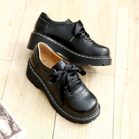 Zapatos Oxford con cordones y cinta para mujer, de piel auténtica dividida, estilo retro, planos, novedad 