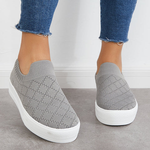Mocasines de plataforma de punto elástico sin cordones, zapatos transpirables para caminar 