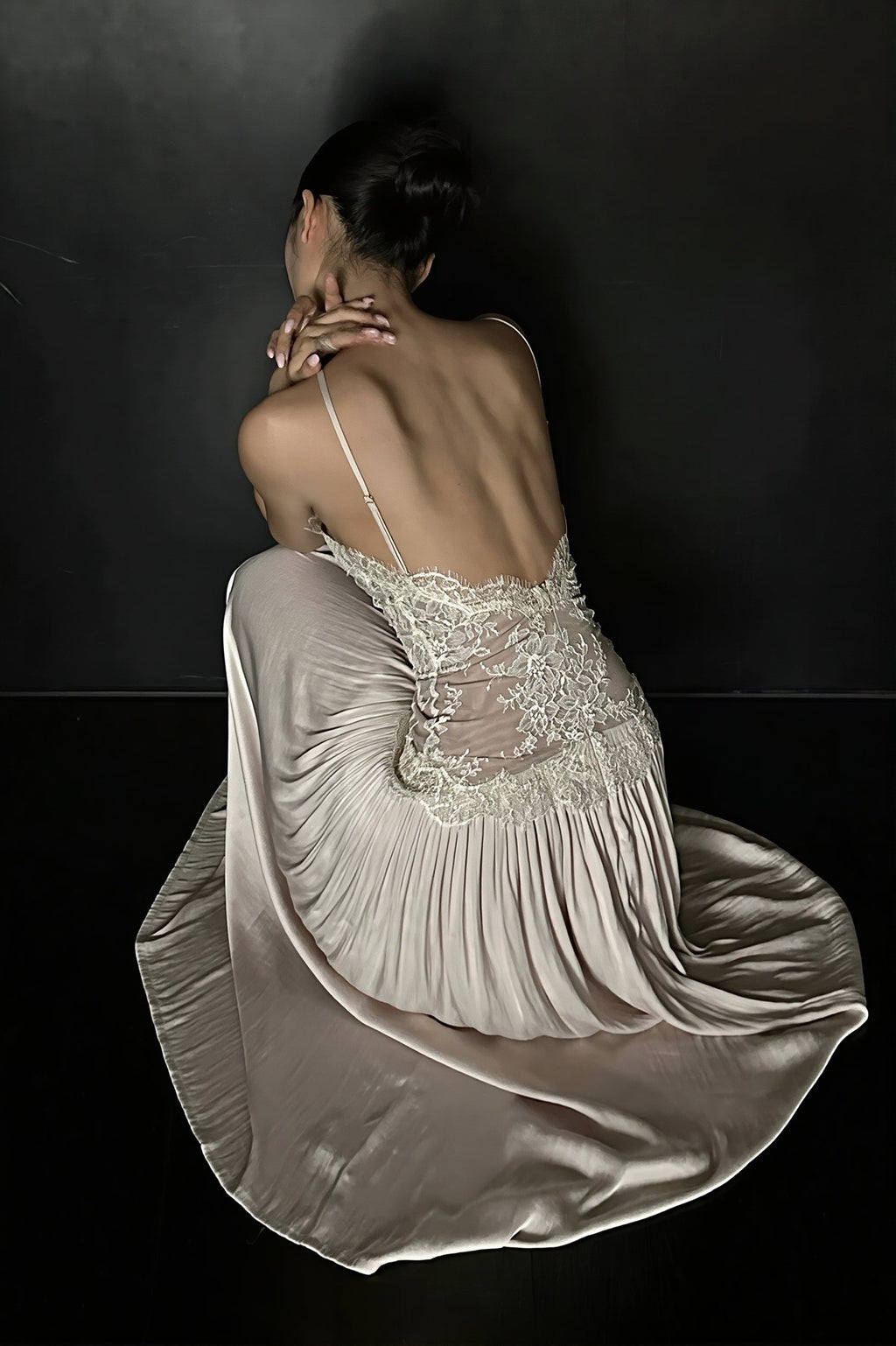 Lace Splice Cami Backless Swing Maxi Dress