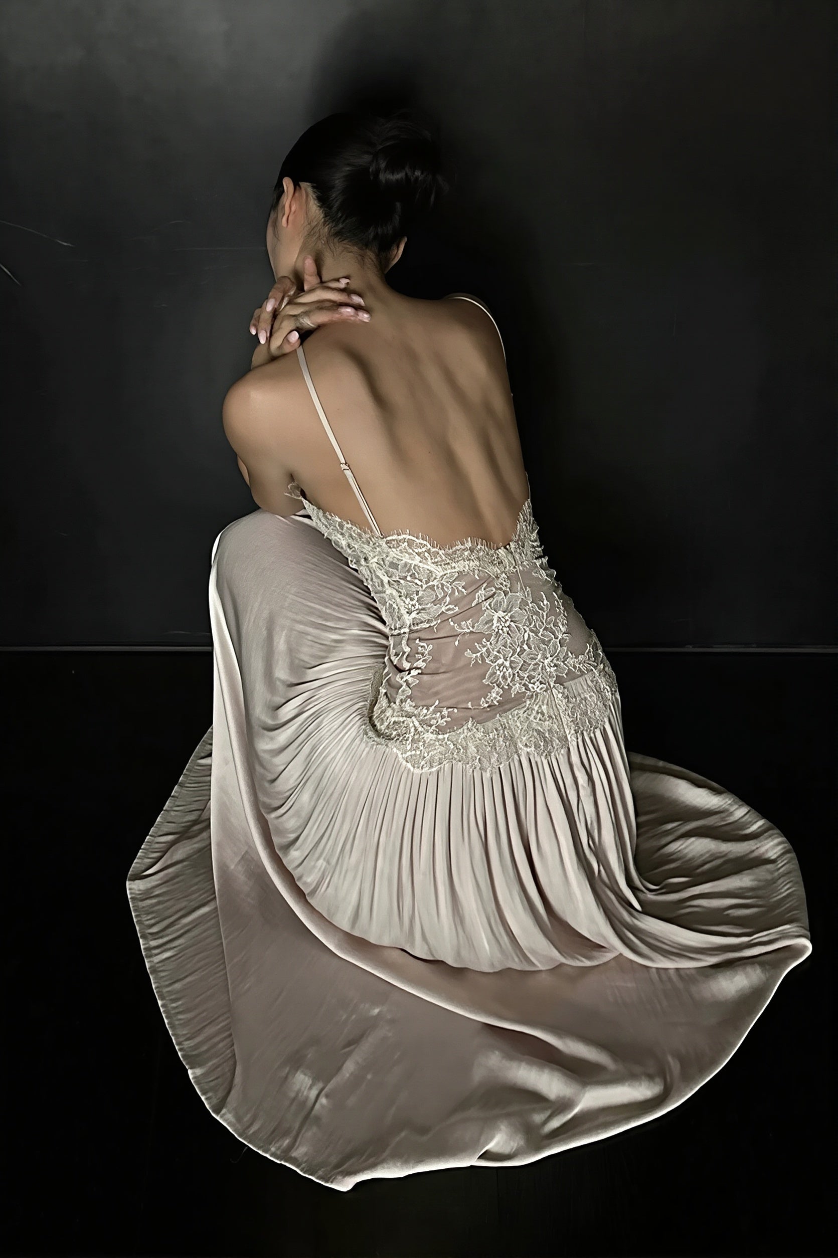 Lace Splice Cami Backless Swing Maxi Dress