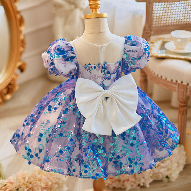 Ballkleider für Kleinkinder, Mädchen, flauschiges Kleid, blau, Pailletten, Partykleid, Kommunionskleid, Prinzessinnenkleid 
