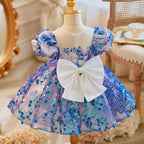 Ballkleider für Kleinkinder, Mädchen, flauschiges Kleid, blau, Pailletten, Partykleid, Kommunionskleid, Prinzessinnenkleid 