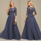 A-Linien-Kleid aus Chiffon mit Paillettenapplikationen und Rundhalsausschnitt, bodenlang, für die Mutter der Braut 