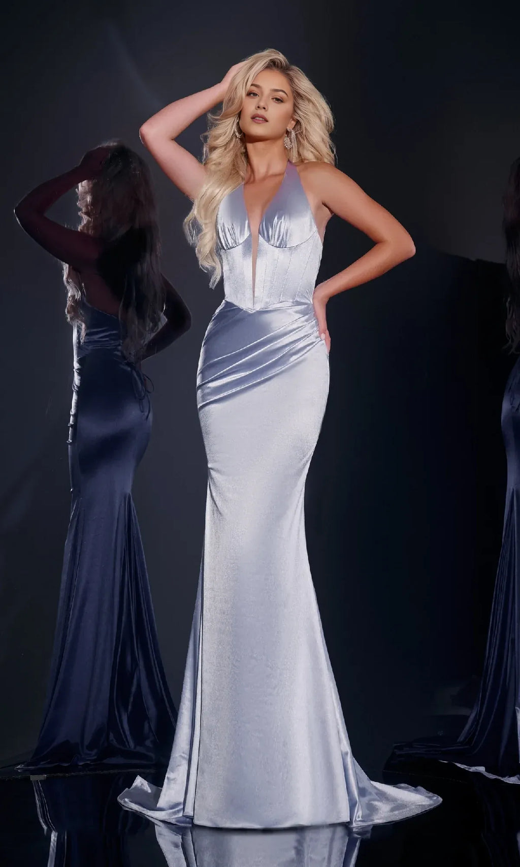 Simple Halter Long Formal Dress Sweep/Brush Train Sleeveless Backless Lace Up Prom Dress