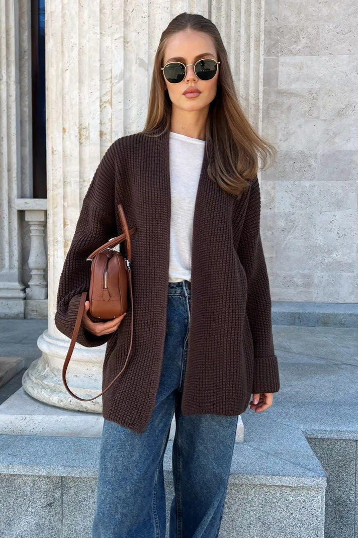 Relaxed Cozy Tie Waist Knit Cardigan
