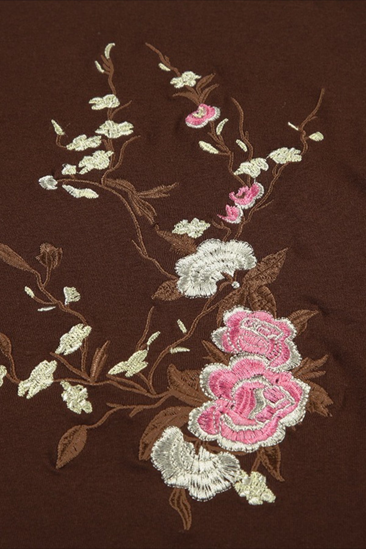 Vintage Floral Embroidery Tie Waist V Neck T-shirt