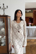Knit Argyle Jacquard Long Sleeve Maxi Dress