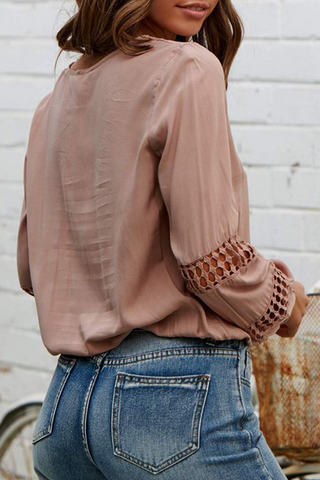 Casual Elegant Solid Lace Hollowed Out V Neck Blouses(5 Colors)