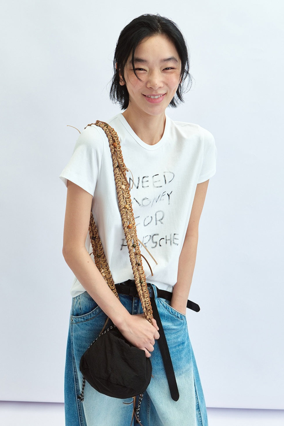 Letter Print Crew Neck Fitted T‑shirt