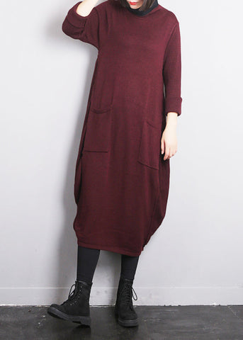 Vestido tipo suéter de punto de algodón con cuello redondo de morera para otoño 