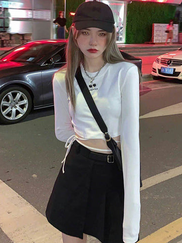 Camisetas de manga larga para mujer, diseño sexy, crop tops ajustados, estilo Harajuku Ulzzang, ropa urbana de primavera para mujer, ropa ajustada y atractiva, novedad 