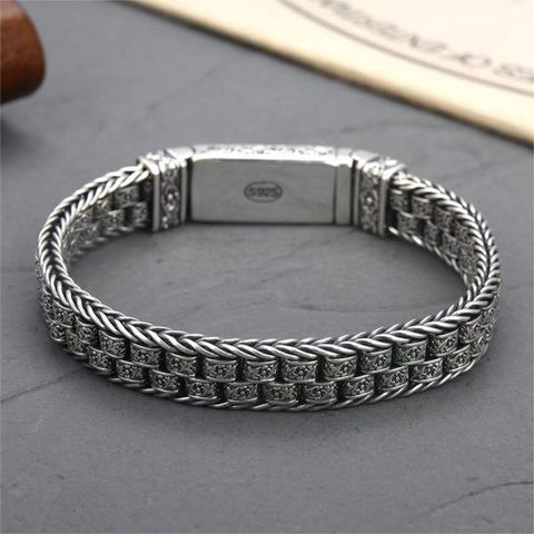 Sterling Silver Woven Rattan Grass Bracelet