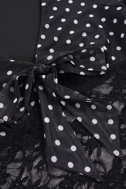 Polka Dot Waist Lace Splice Blouse
