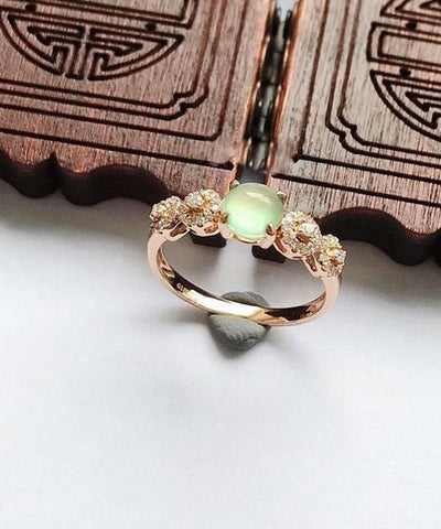 Vintage Roségold Sterling Silber Overgild Zirkon Jade Ringe 