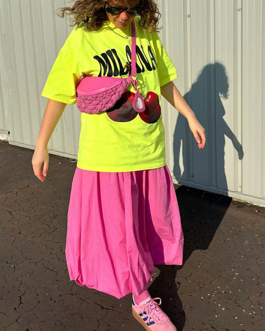 Camiseta gótica Harajuku con cereza verde fluorescente 