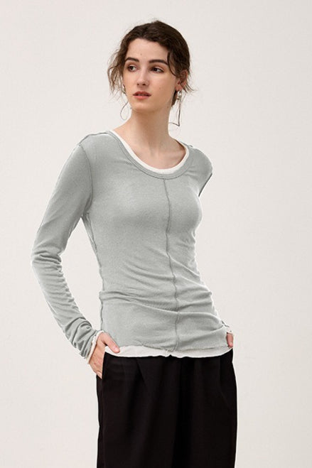 Tencel Wool Blend Round Neck Knit Top