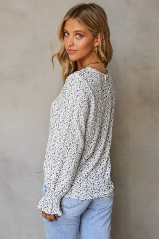 floral ruffled bubble sleeve blouse