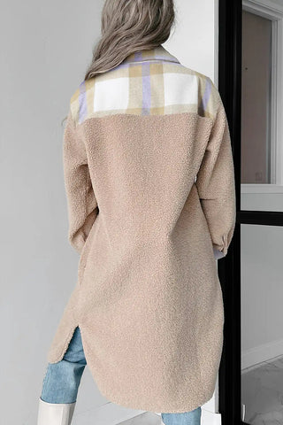 rauchgrauer, karierter Sherpa-Langmantel 