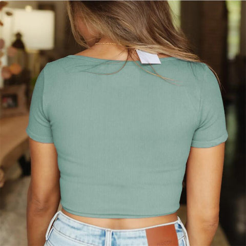 T-Shirts mit quadratischem Ausschnitt und kurzen Ärmeln in mehreren Farben 