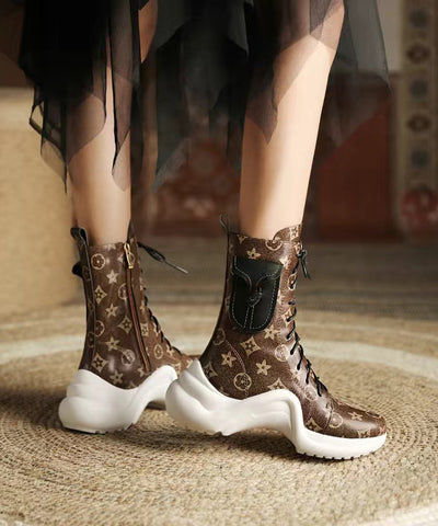 Kaffee Stiefel Plattform Rindsleder Stilvolle Spleißen Kreuz Strap 