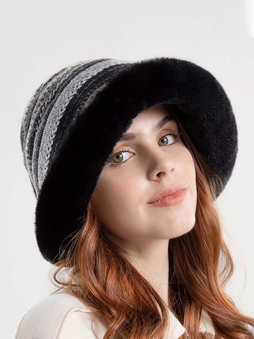 Women Winter Knitted Wool Liner Hat-Khaki-Orange