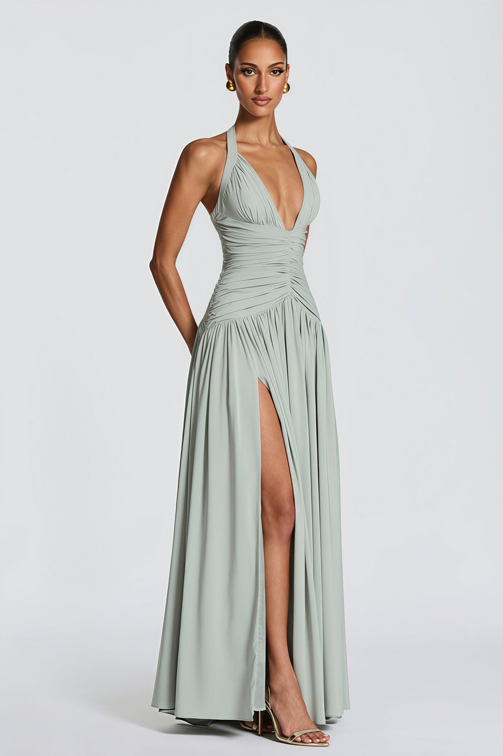 Elegant Halter Neck Slit Backless Maxi Dress