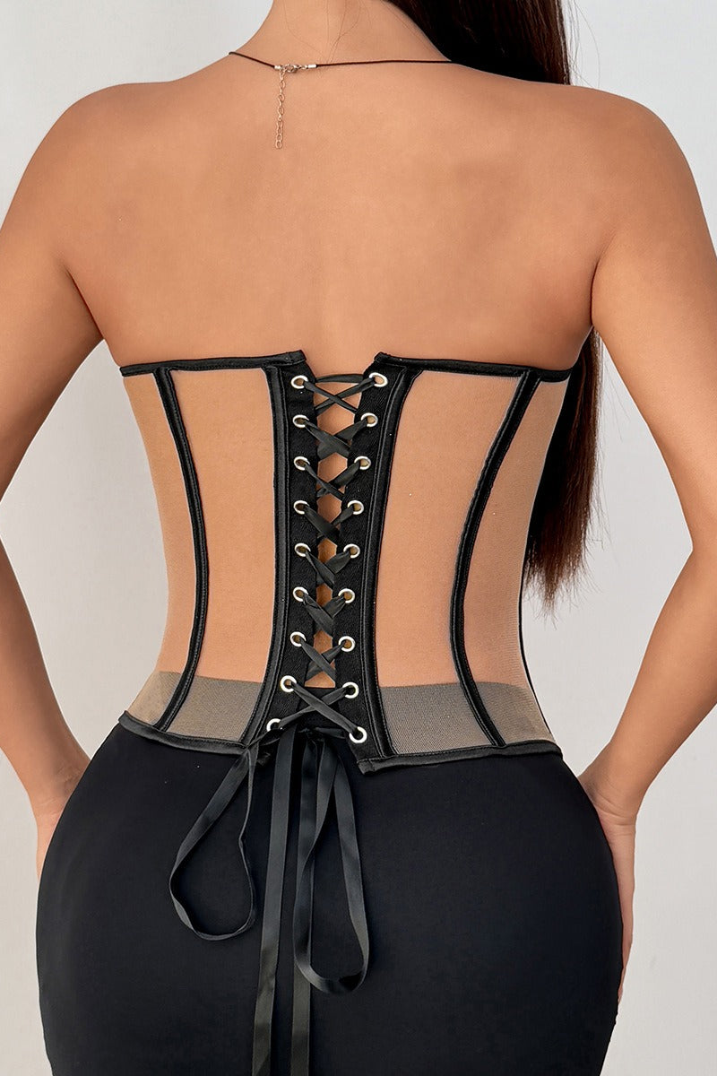 Sexy Sheer Strapless Boned Push Up Blouse