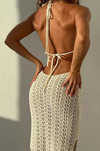 Halter Backless Crochet Boho Vacation Maxi Dress