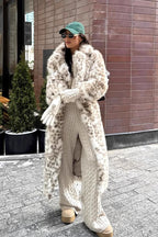 Leopard Print Faux Mink Fur Eco Long Blazer Collar Overcoat