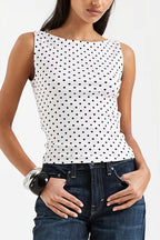 Polka Dot Ribbed Halter Tank Top