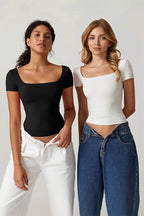 Square Neck Cropped Short Sleeve T-shirt