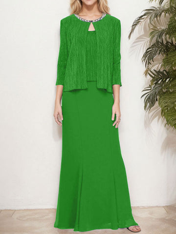 Vestido de dos piezas con efecto metalizado y chaqueta