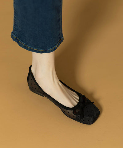 Zapatos planos de tul cómodos con lazo negro para mujer 