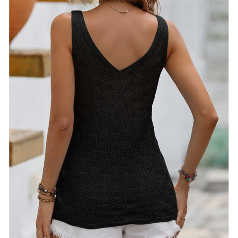 Camisetas sin mangas con cuello en V y aberturas en color liso para mujer 