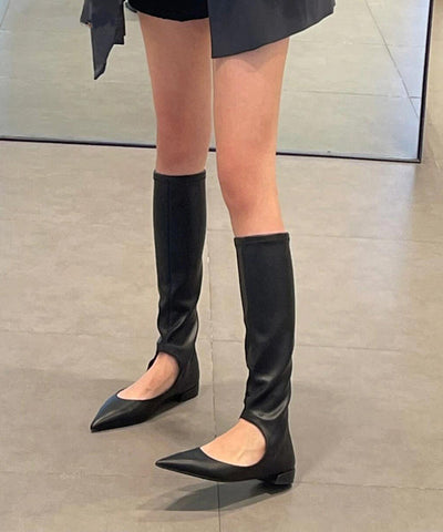 Stilvolle Rote Spleißstiefel Aushöhlen Spitze Zehen Reißverschluss 