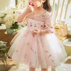 Vestido de niña de verano con estampado de flores rosas para comunión, bonito vestido de princesa 