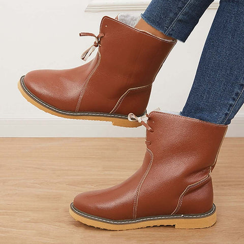 Warme, mit Baumwolle gefütterte Schneestiefeletten mit breiter Weite, flache Stiefeletten 