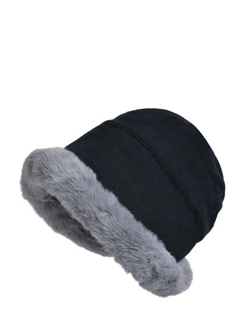 Wintermütze aus massiver Wolle für Damen, Schwarz 