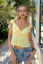 Solid Casual Ruched Ruffle Blouse